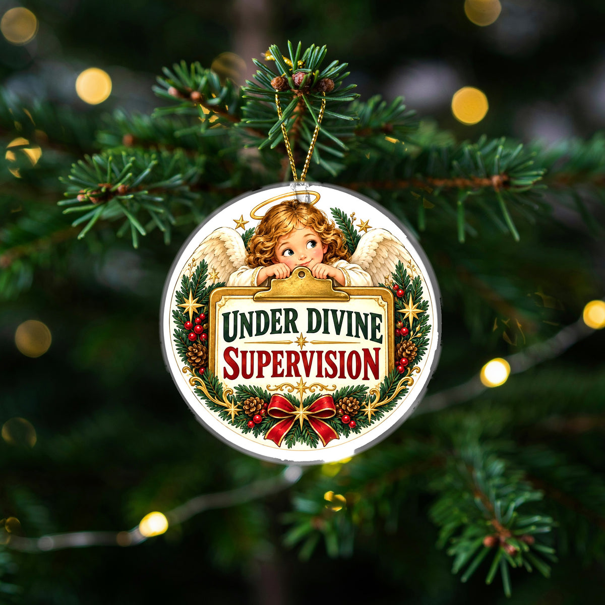 Divine Supervision Angel Ceramic Christmas Tree Ornament