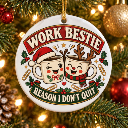 Office Bestie Christmas Ceramic Ornament for Coworker Gift