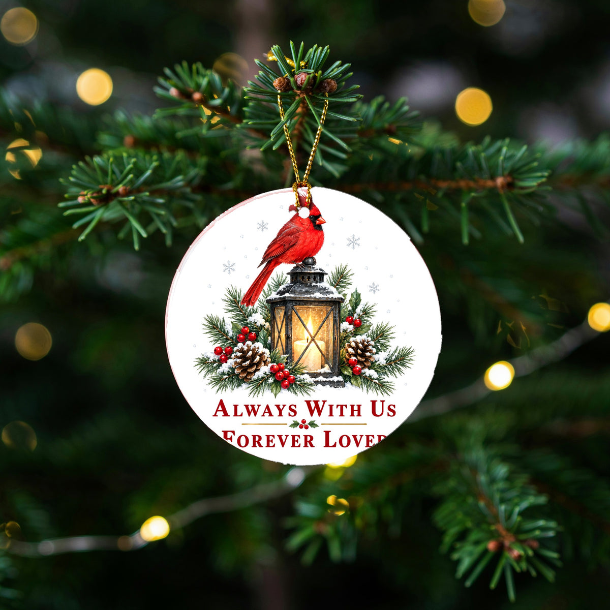 Luminous Remembrance Lantern Cardinal Memorial Ceramic Christmas Ornament