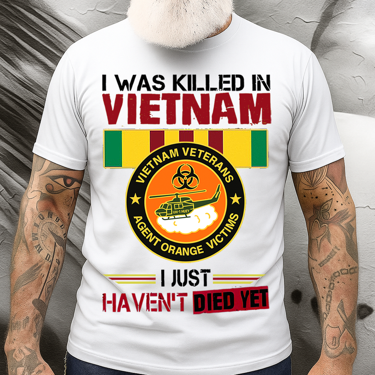 Vietnam Veteran Agent Orange Victims T-Shirt – "I Was Killed in Vietnam" UH-1 Huey Helicopter Military Tee, Gift for Him