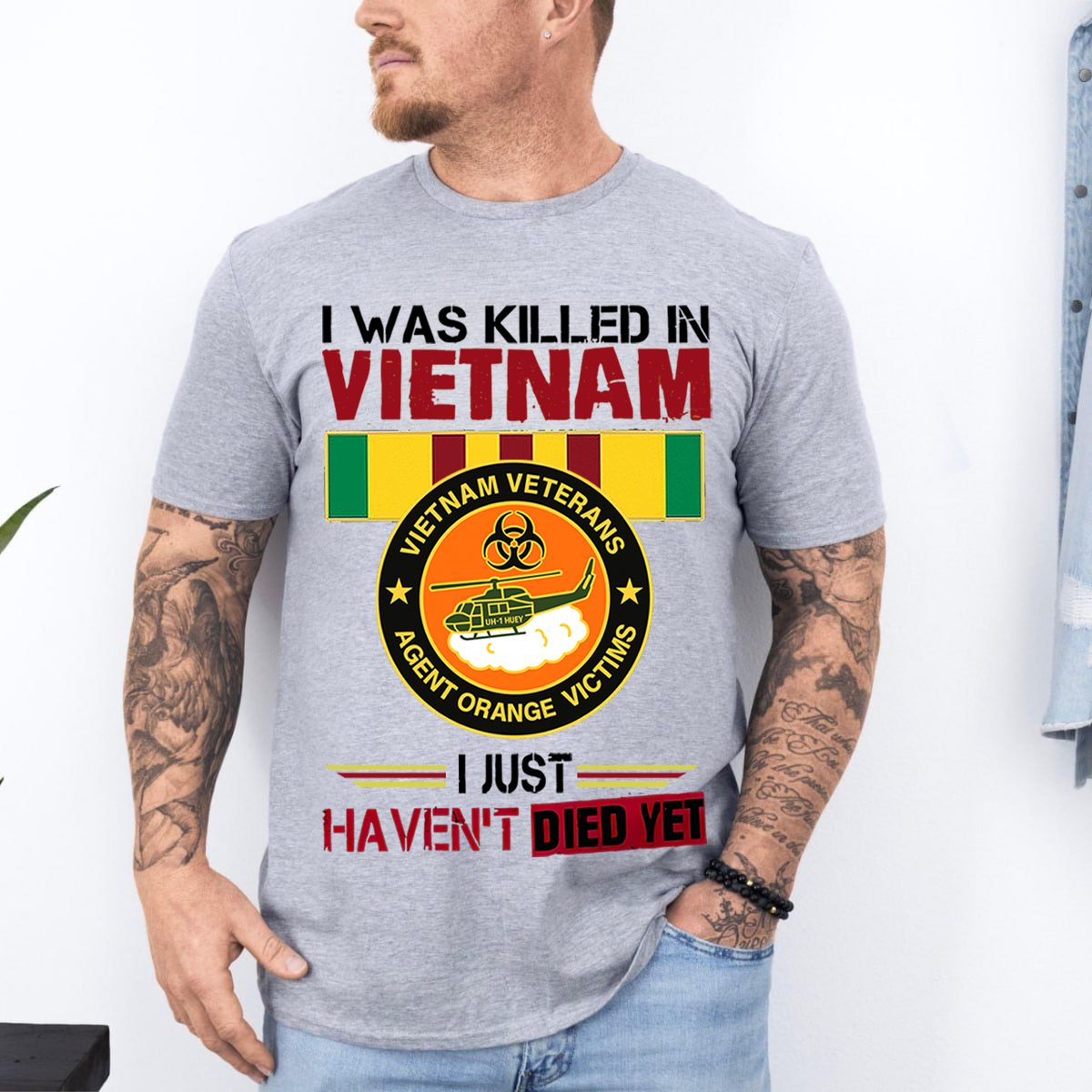 Vietnam Veteran Agent Orange Victims T-Shirt – "I Was Killed in Vietnam" UH-1 Huey Helicopter Military Tee, Gift for Him