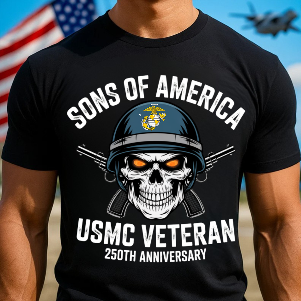 Sons of America Marine Corps Skull Unisex T-Shirt, Patriotic Veteran USMC Gift