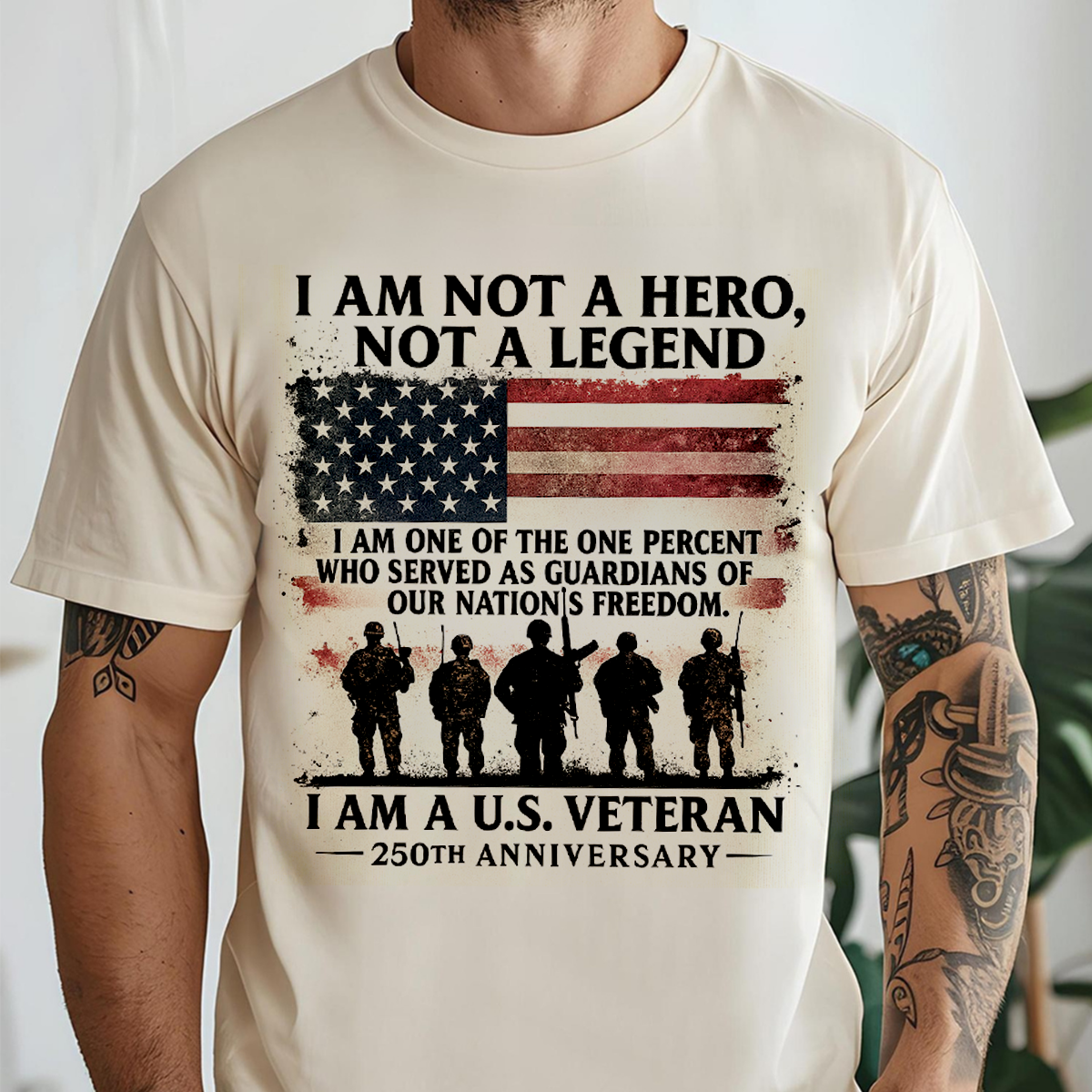 U.S. Veteran 250th Anniversary T-shirt, Patriotic Military Tee for Veterans, I Am Not a Hero Design
