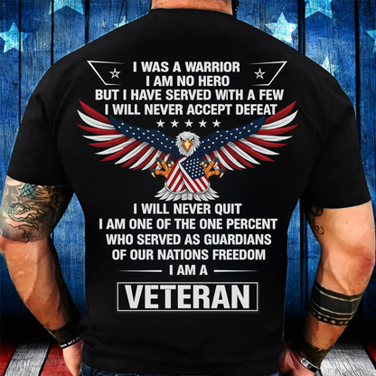 "I Am Veteran, Never Accept Defeat" T-Shirt, Patriotic Edition for Veterans Day, Eagle Design Tee