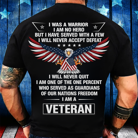 "I Am Veteran, Never Accept Defeat" T-Shirt, Patriotic Edition for Veterans Day, Eagle Design Tee