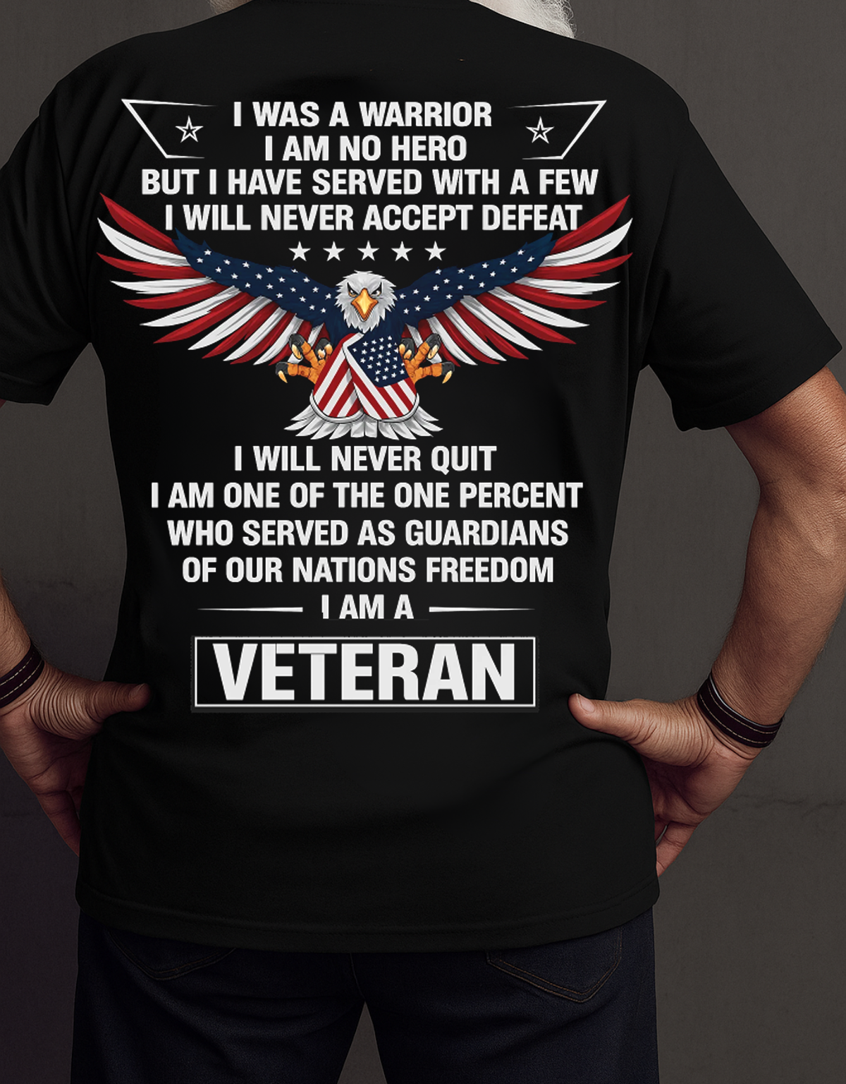 "I Am Veteran, Never Accept Defeat" T-Shirt, Patriotic Edition for Veterans Day, Eagle Design Tee