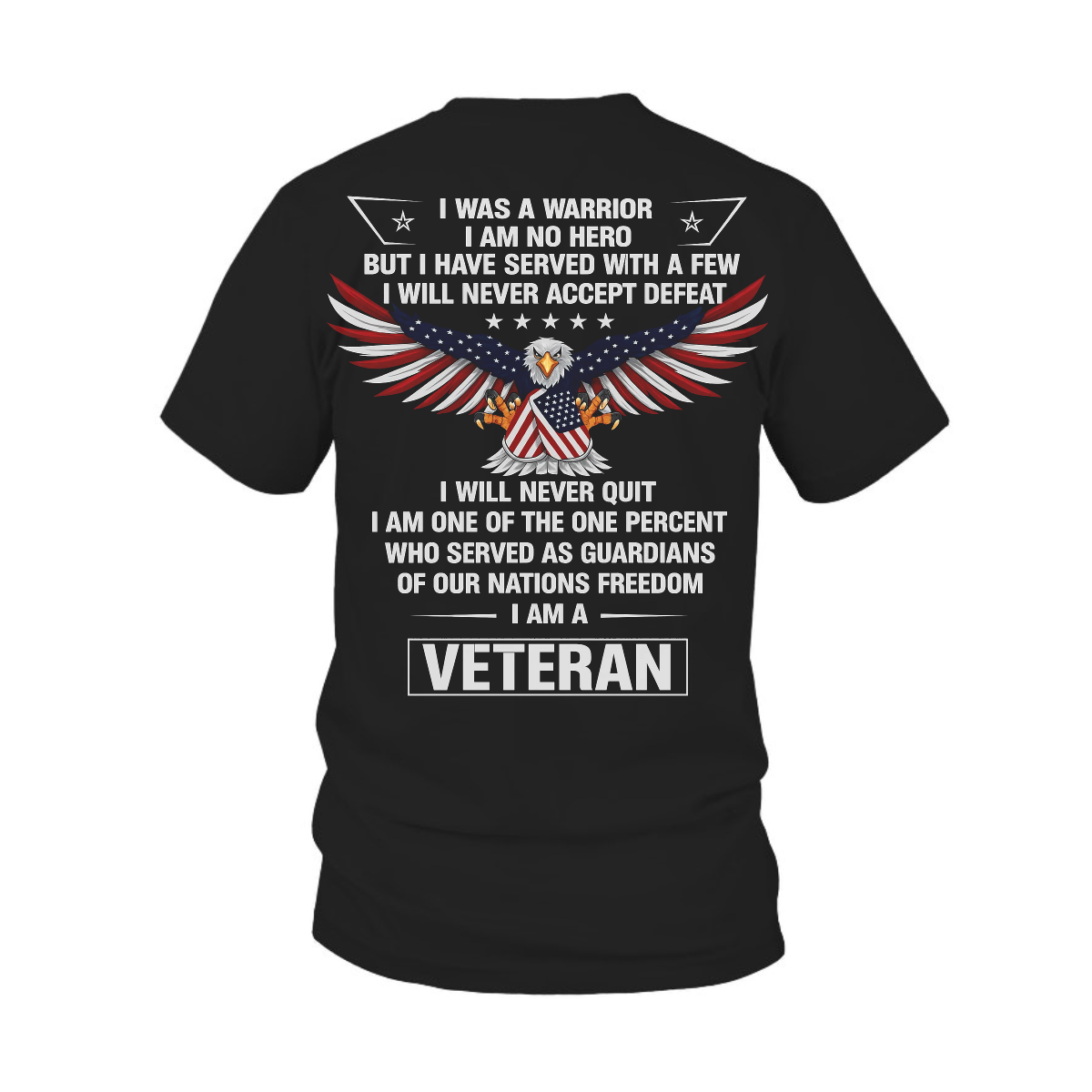 "I Am Veteran, Never Accept Defeat" T-Shirt, Patriotic Edition for Veterans Day, Eagle Design Tee