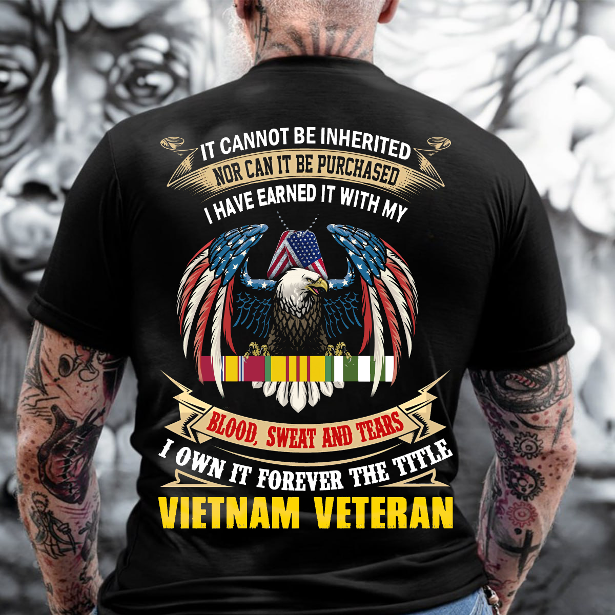 The Title of VietNam Veteran earned by blood, sweat and tears T-Shirt, VietNam Veteran Eagle Design, Perfect Gift for Veterans Day
