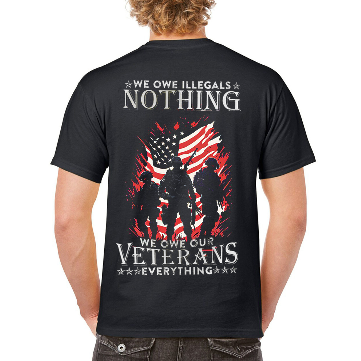 USA Flag Veteran T-shirt – 'We Owe Our Veterans Everything' – Military Tribute Shirt
