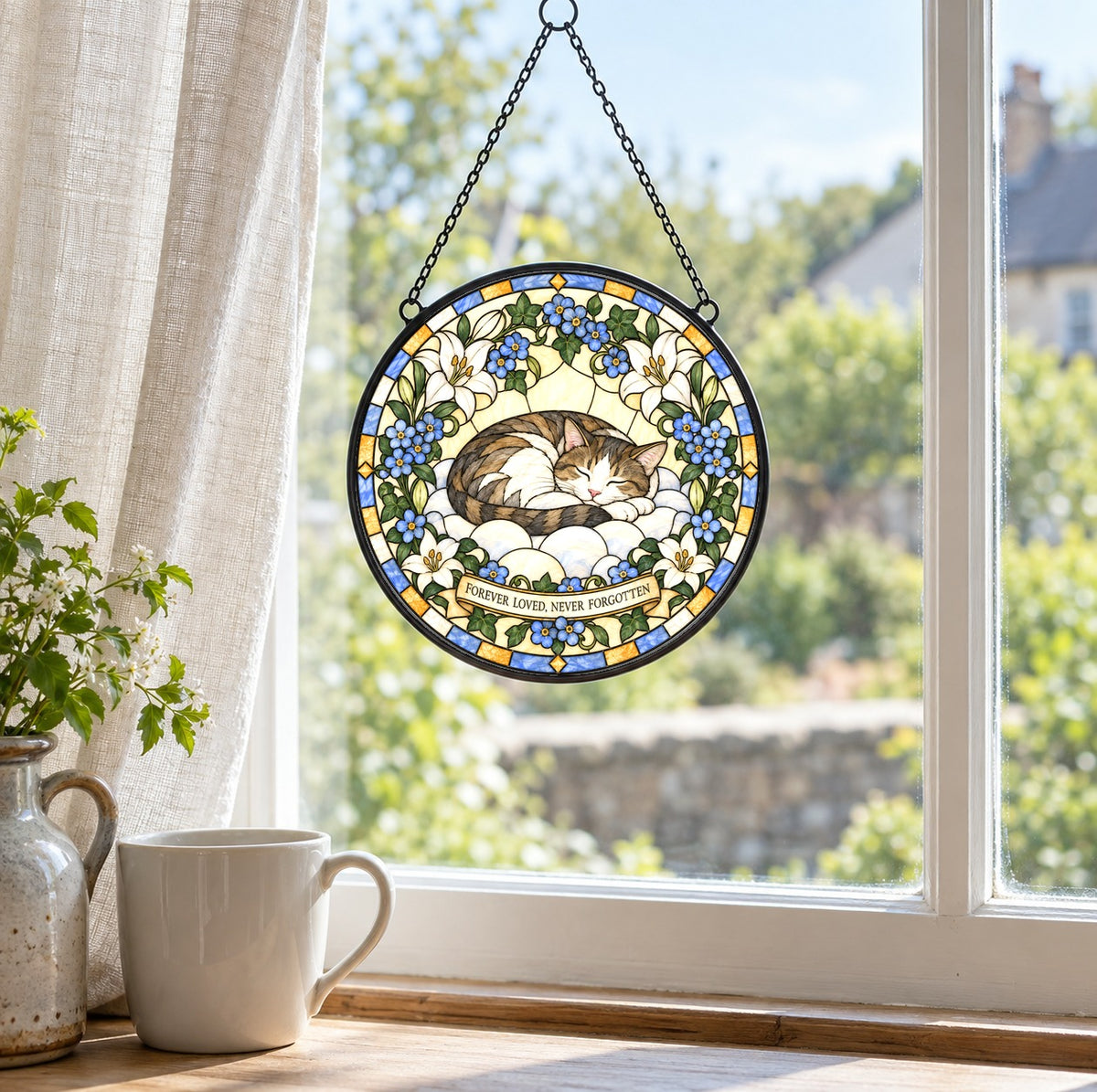 Peaceful Slumber Cat Memorial Suncatcher Window Hanging Ornament