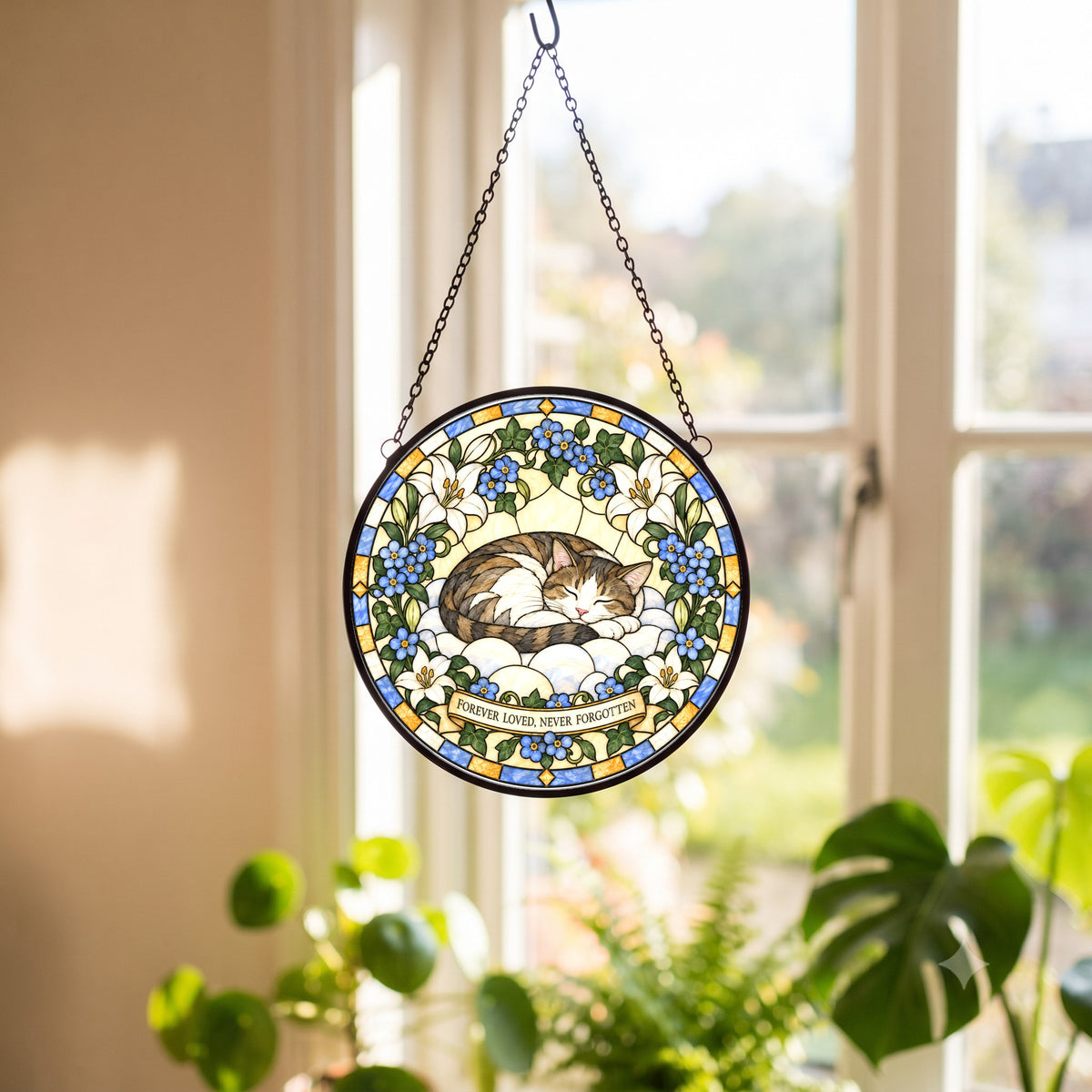 Peaceful Slumber Cat Memorial Suncatcher Window Hanging Ornament