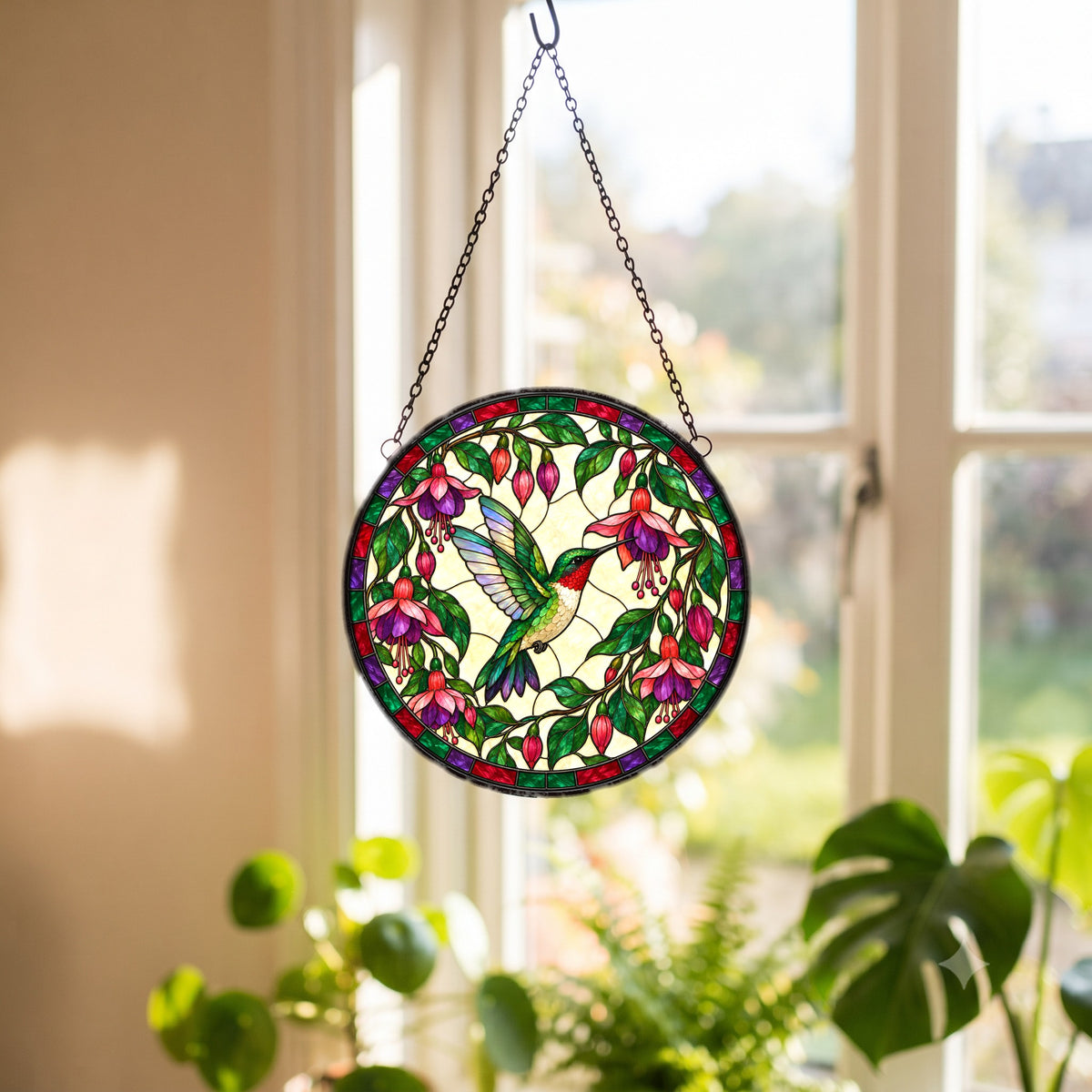 Ruby Hummingbird Glass Suncatcher Window Hanging Ornament