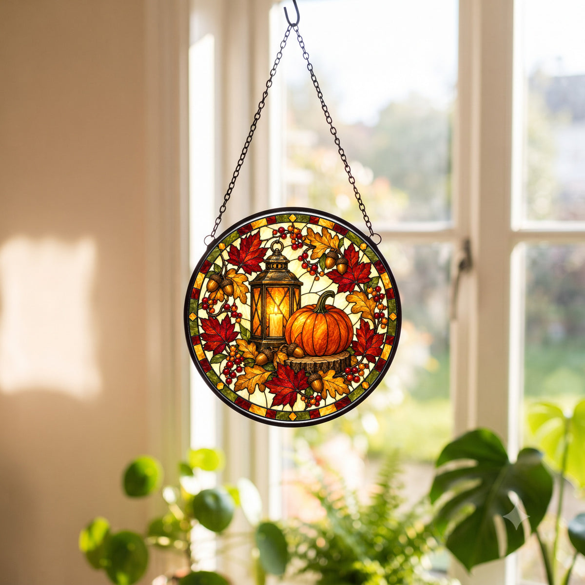 Autumn Glow Lantern Pumpkin Suncatcher Fall Harvest Ornament
