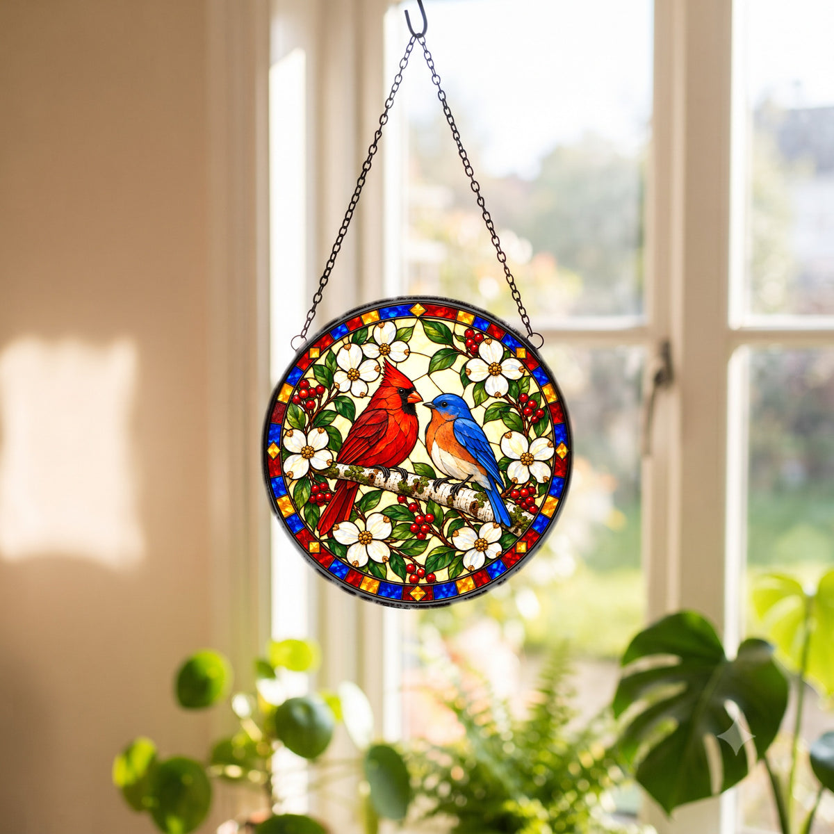 Songbird Harmony Stained Glass Suncatcher Window Hanging Ornament