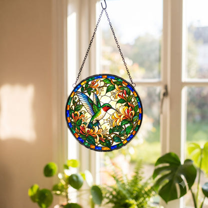 Ruby-Throated Hummingbird Suncatcher, Garden Bird Glass Ornament
