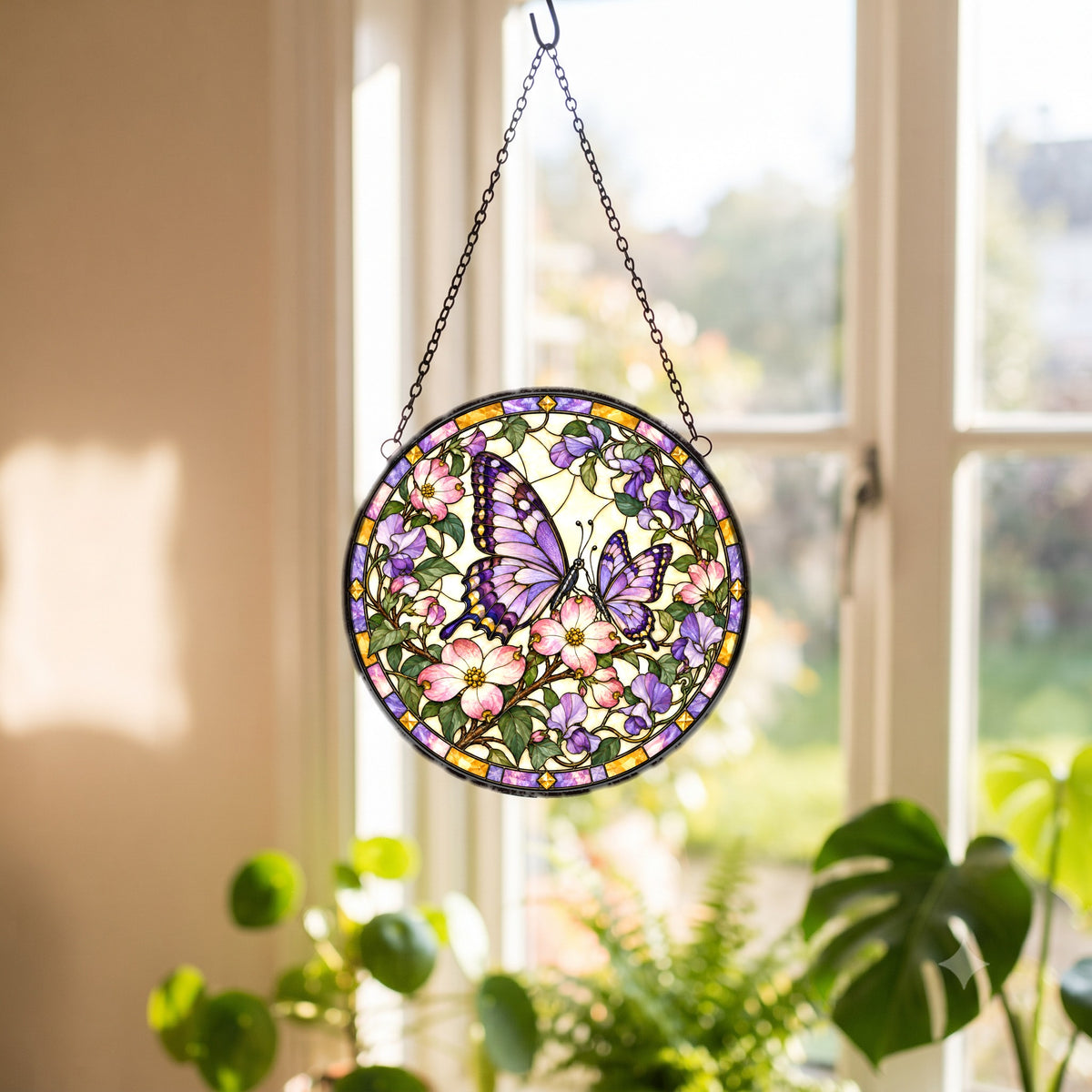 Maternal Wings Butterfly Glass Suncatcher Hanging Window Ornament