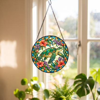 Gliding Sea Turtle Stained Glass Suncatcher Window Ornament