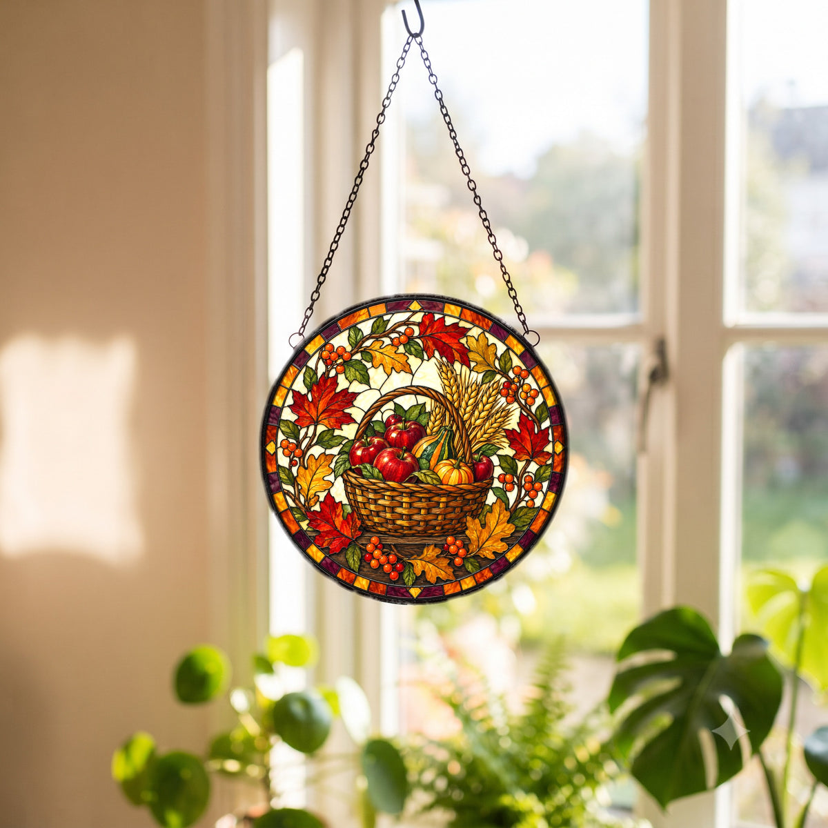 Bountiful Harvest Basket Suncatcher Ornament for Fall Decor