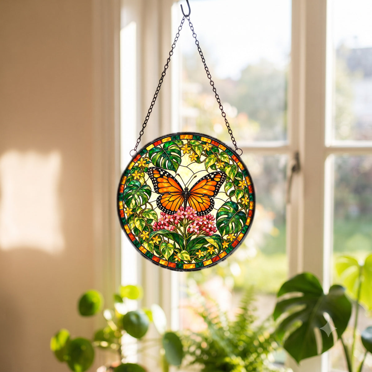 Monarch Butterfly Window Suncatcher, Garden Glass Hanging Ornament