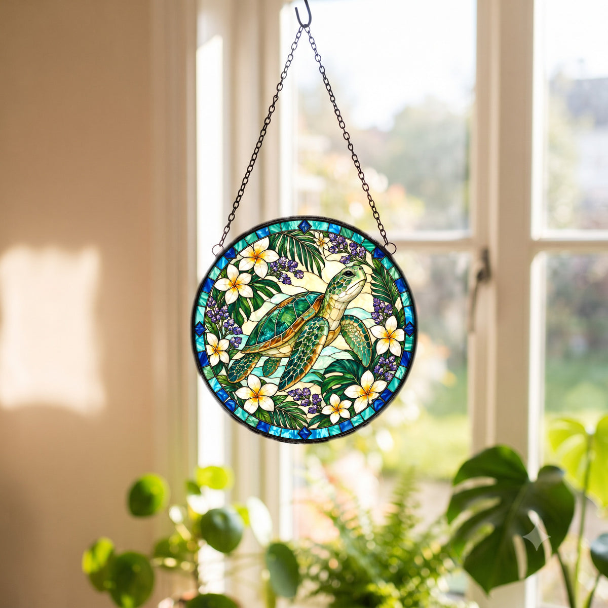 Sea Turtle Glass Suncatcher, Coastal Ocean Window Ornament
