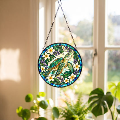 Sea Turtle Glass Suncatcher, Coastal Ocean Window Ornament