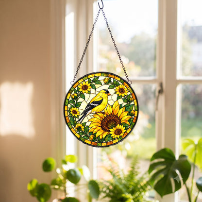 Sunflower and Goldfinch Window Suncatcher Hanging Glass Ornament
