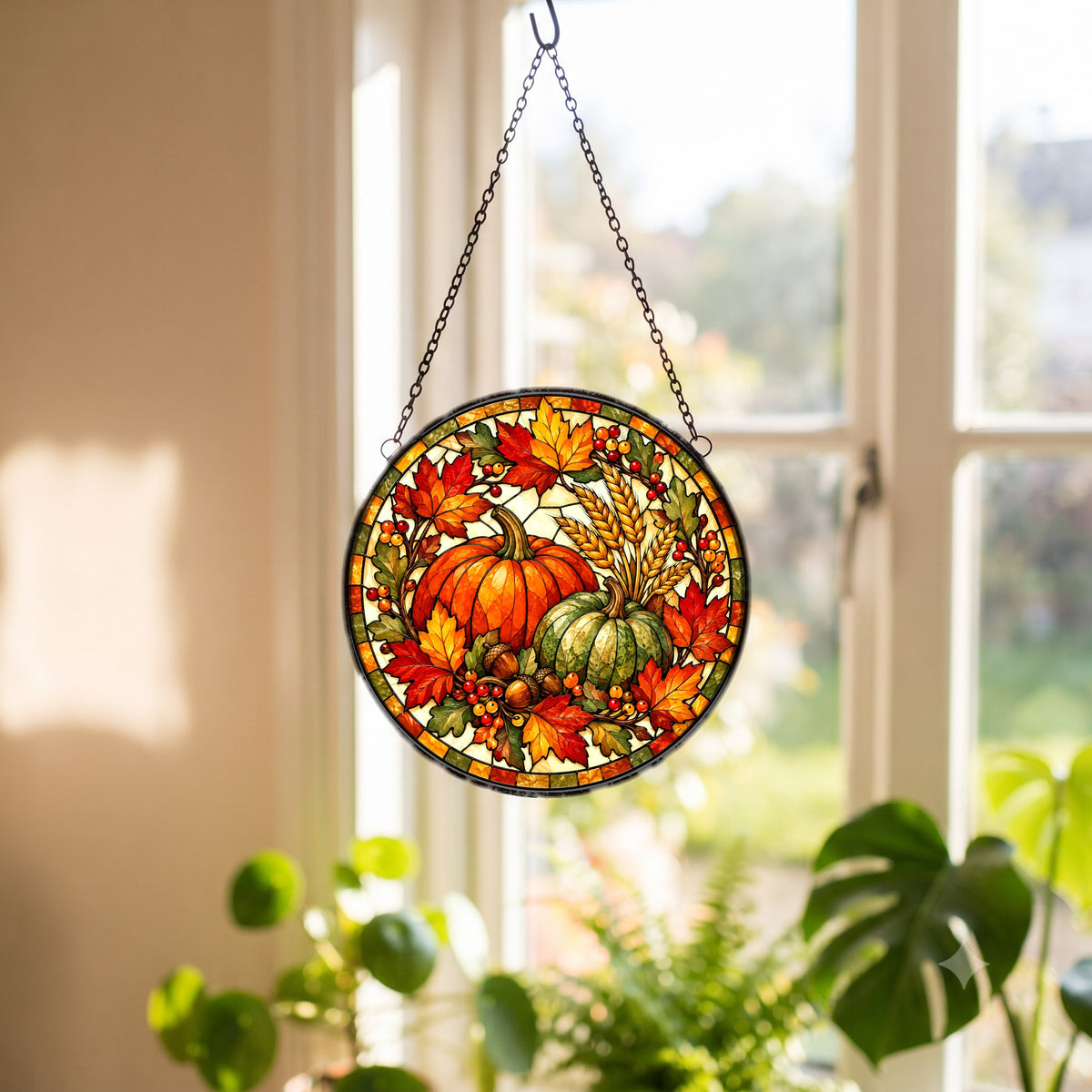 Harvest Heirloom Pumpkins Suncatcher, Autumn Window Decor Ornament
