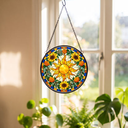 Bohemian Radiant Sunburst Stained Glass Suncatcher Ornament Window Art