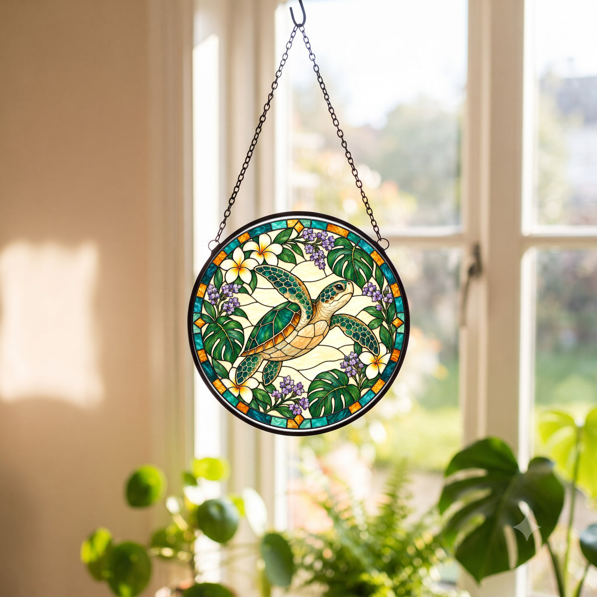 Serene Sea Turtle Suncatcher Coastal Hanging Window Ornament