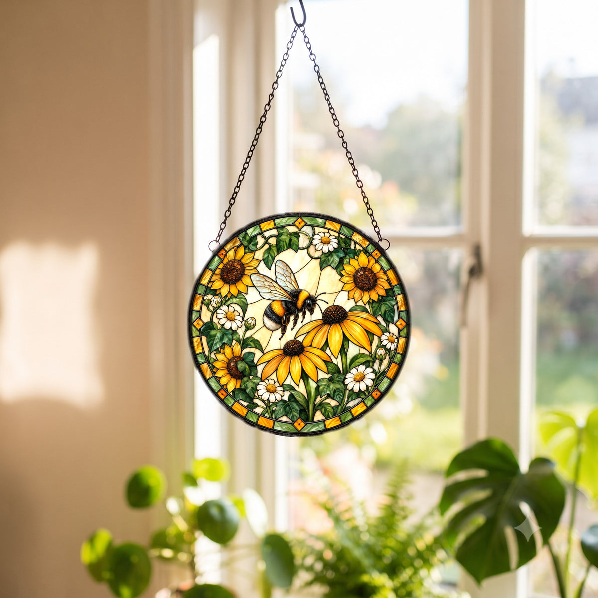 Sunlit Flight Bumblebee Glass Suncatcher Window Hanging Ornament