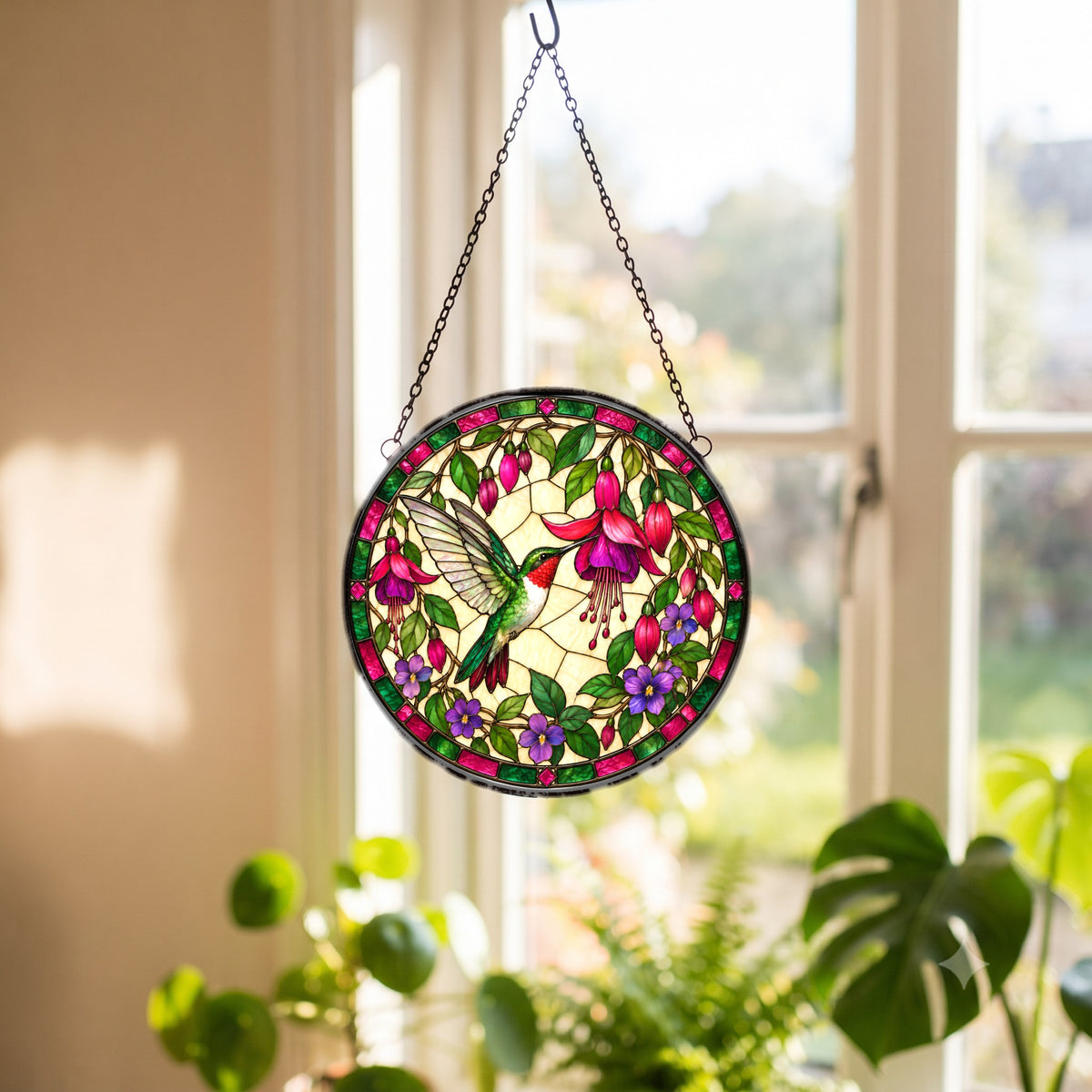 Ruby Hummingbird Glass Suncatcher Hanging Garden Window Ornament