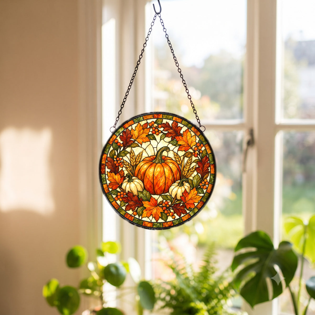 Autumn Heirloom Harvest Glass Suncatcher Window Hanging Ornament