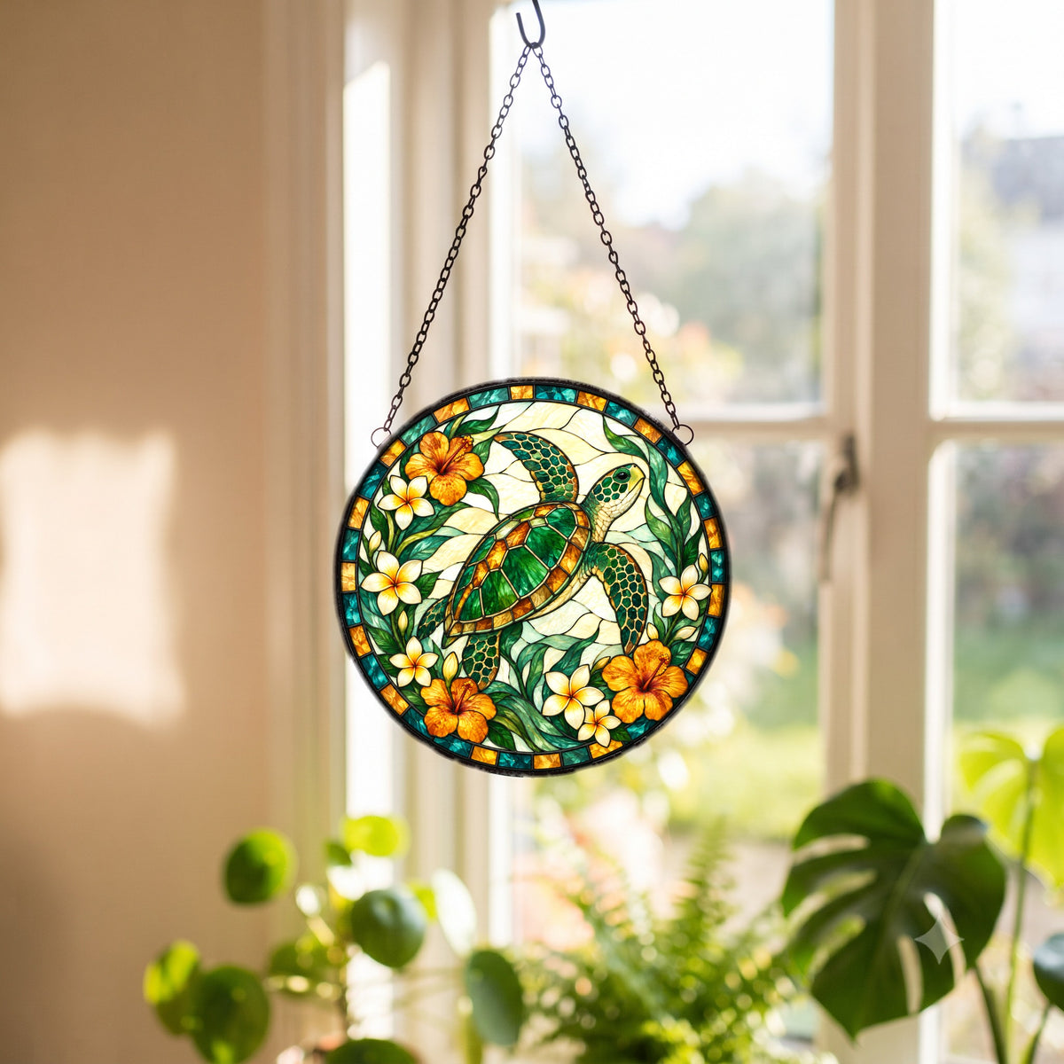 Sea Turtle Stained Glass Style Suncatcher, Window Hanging Ornament