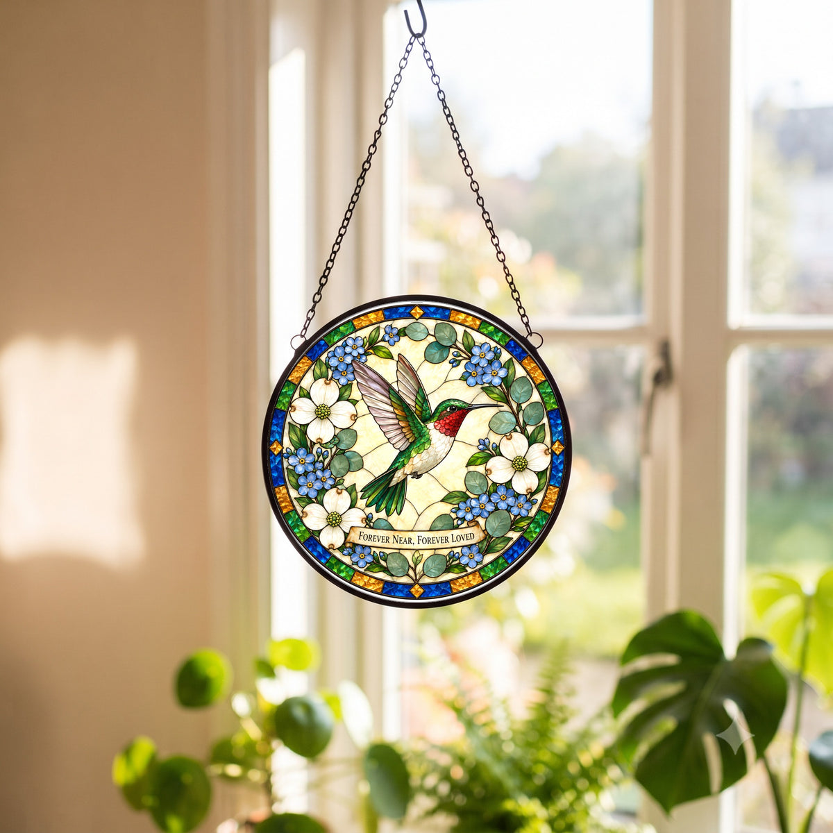 Hummingbird Memorial Suncatcher, Hanging Glass Sympathy Ornament