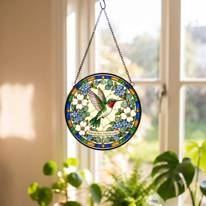 Hummingbird Memorial Suncatcher, Hanging Glass Sympathy Ornament