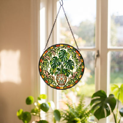 Emerald Monstera Oasis Suncatcher Window Hanging Ornament