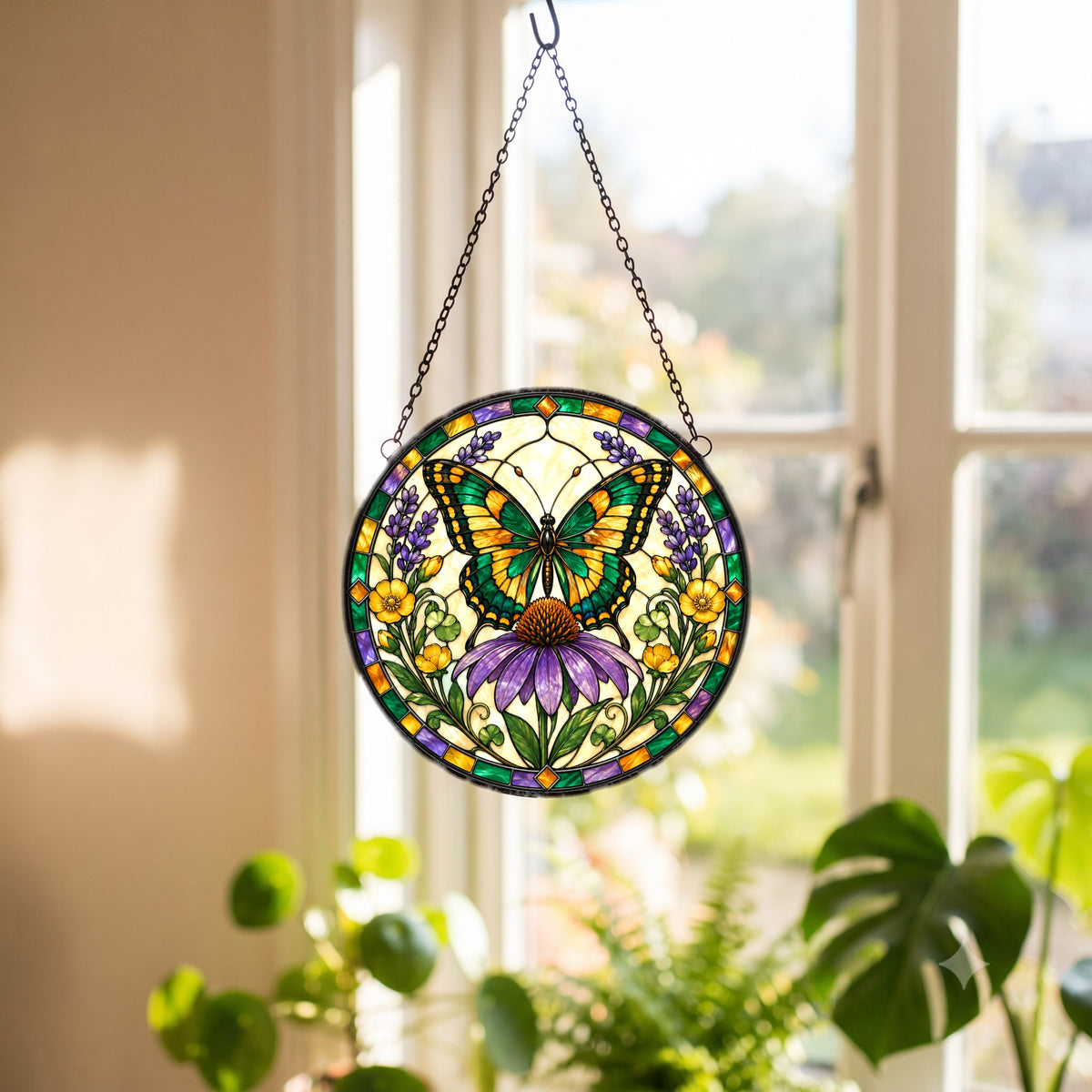 Swallowtail Butterfly and Coneflower Suncatcher Ornament Window Decor