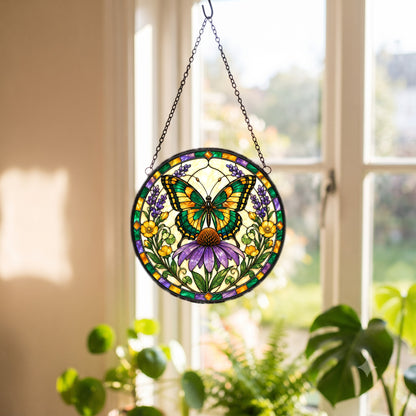 Swallowtail Butterfly and Coneflower Suncatcher Ornament Window Decor