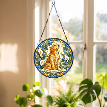 Golden Light Dog Memorial Glass Suncatcher Window Hanging Ornament