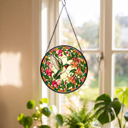 Hummingbird Honeysuckle Stained Glass Suncatcher Window Ornament