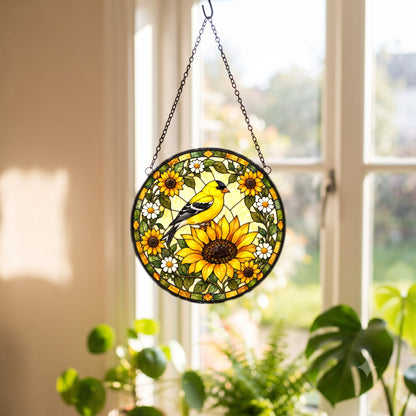 Goldfinch and Sunflower Glass Suncatcher Window Ornament