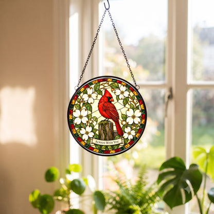 Whispering Wings Cardinal Suncatcher, Memorial Glass Hanging Ornament
