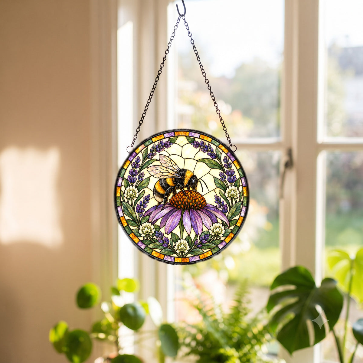 Bumblebee Coneflower Suncatcher Glass Window Hanging Ornament