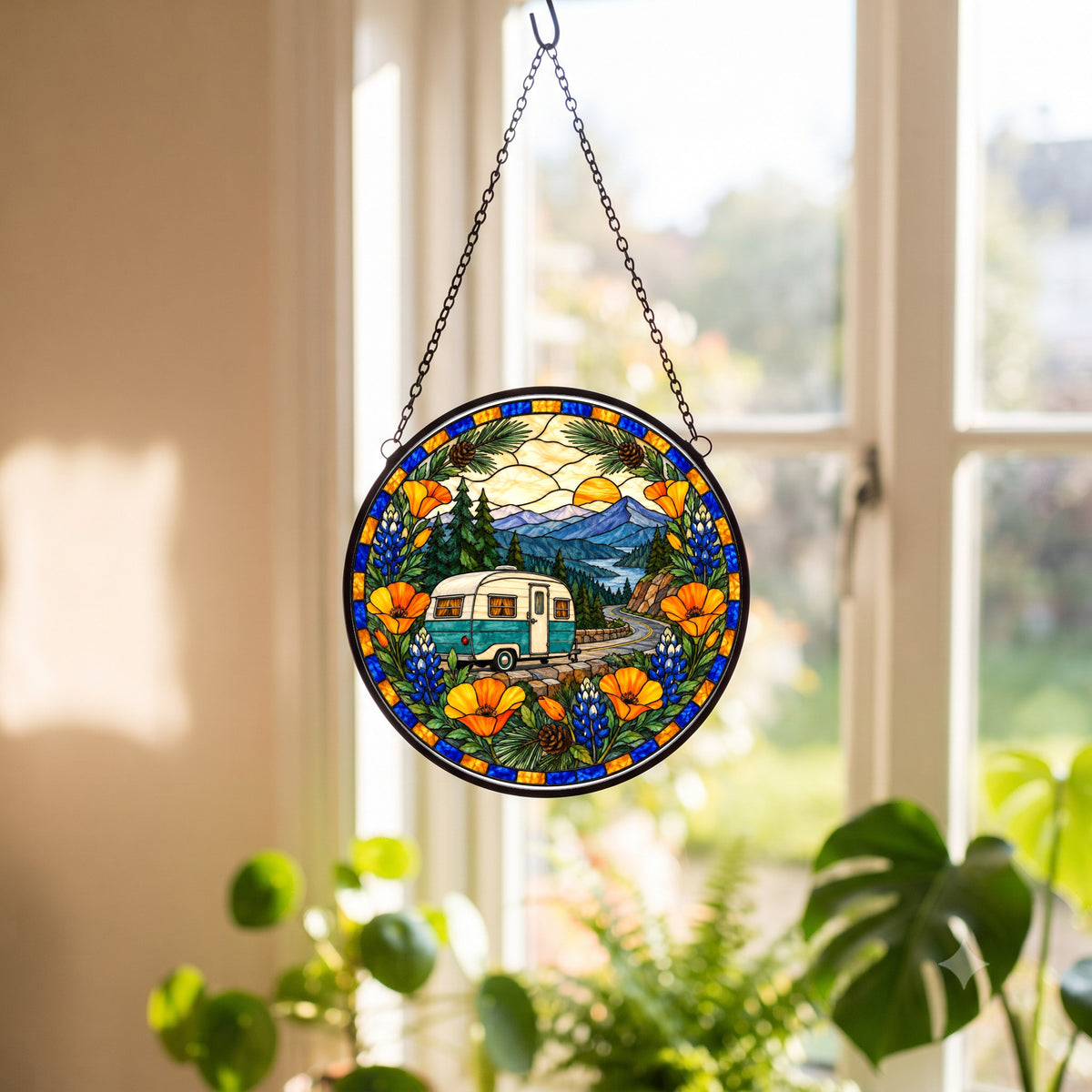 Road Trip Camper Suncatcher Glass Window Hanging Ornament