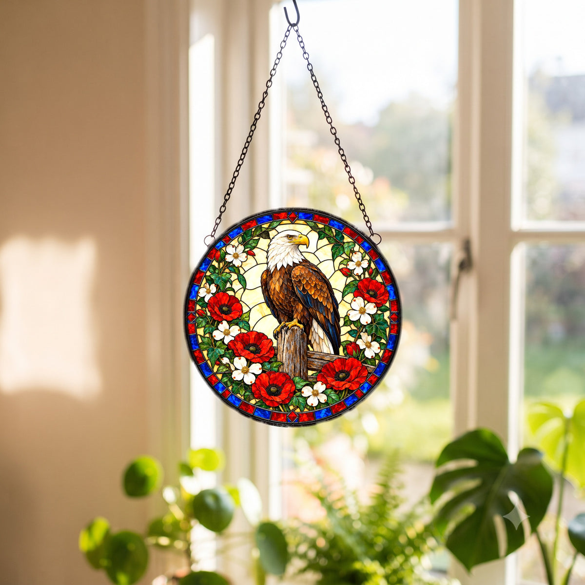Majestic Eagle Americana Suncatcher Glass Window Ornament