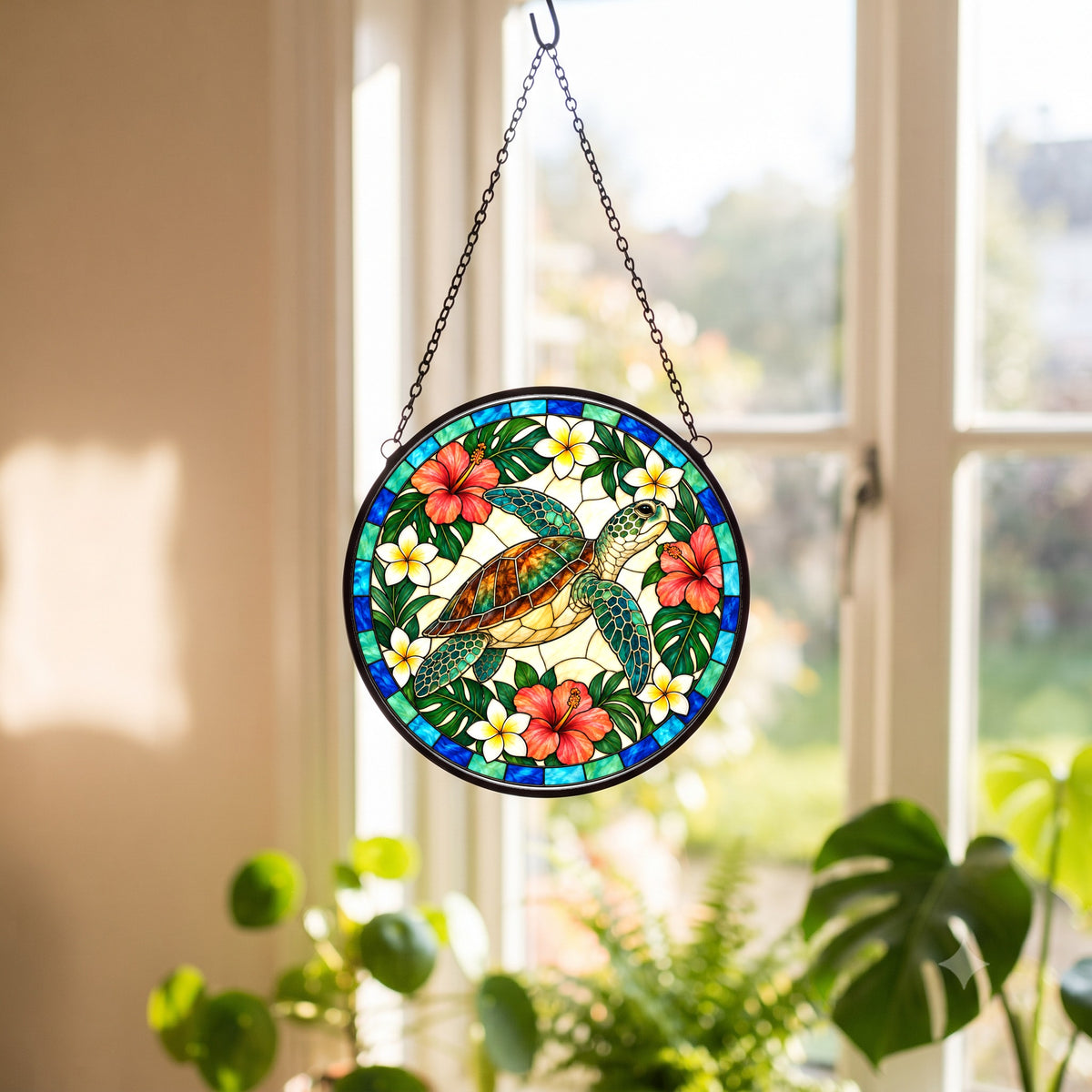 Gliding Sea Turtle Suncatcher Coastal Glass Window Ornament