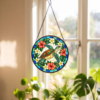 Gliding Sea Turtle Suncatcher Coastal Glass Window Ornament