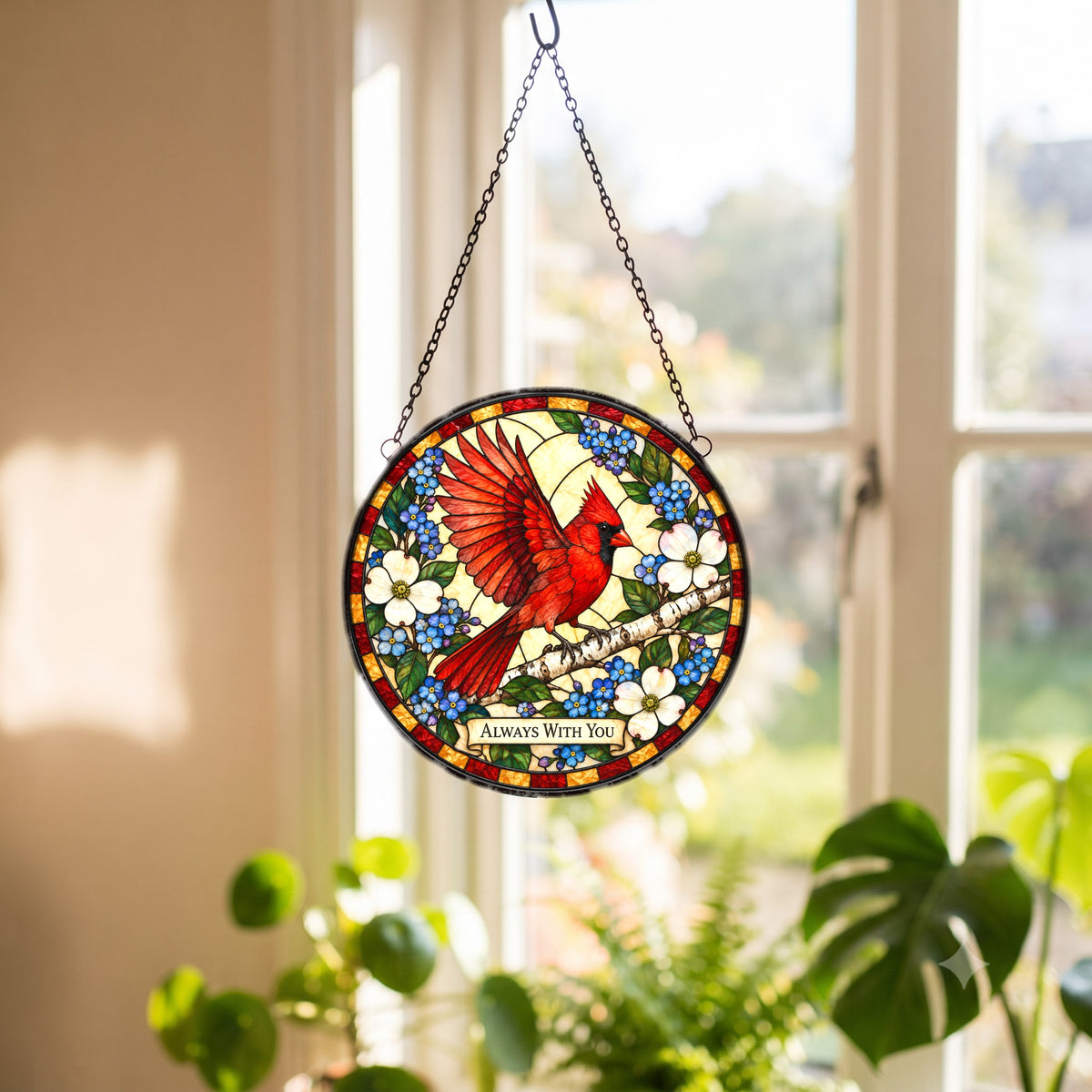 Cardinal Memorial Suncatcher Glass Window Hanging Ornament