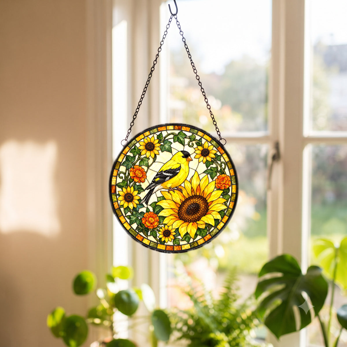 Golden Finch Sunflower Suncatcher Window Hanging Ornament