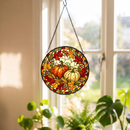 Autumn Heirloom Harvest Suncatcher, Fall Pumpkin Glass Window Ornament